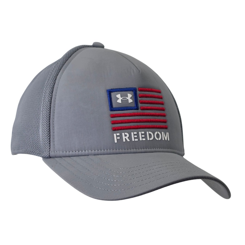 Under Armour Freedom Trucker Hat Mens Grey UA Pro Fit Snapback Mesh Cap Flag